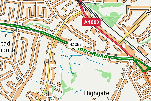 N2 0BS map - OS VectorMap District (Ordnance Survey)