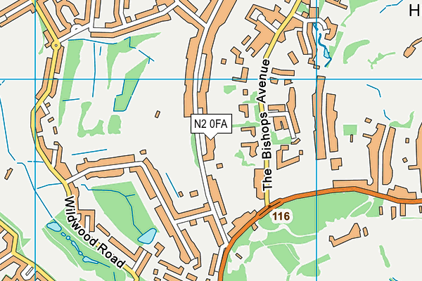 N2 0FA map - OS VectorMap District (Ordnance Survey)