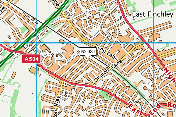 N2 0SJ map - OS VectorMap District (Ordnance Survey)