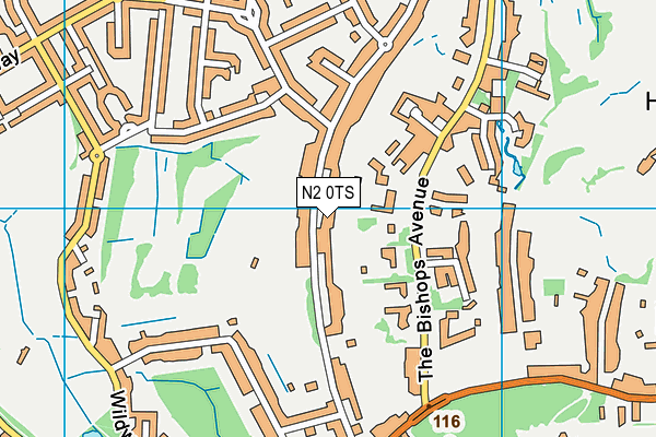 N2 0TS map - OS VectorMap District (Ordnance Survey)