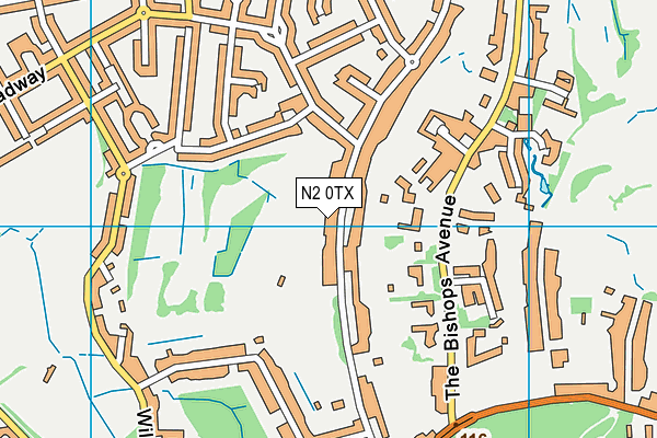 N2 0TX map - OS VectorMap District (Ordnance Survey)