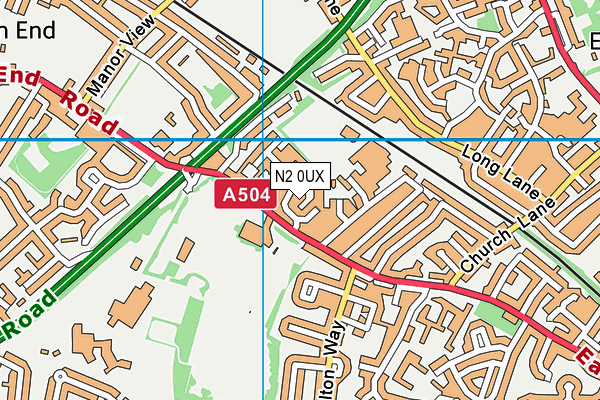 N2 0UX map - OS VectorMap District (Ordnance Survey)