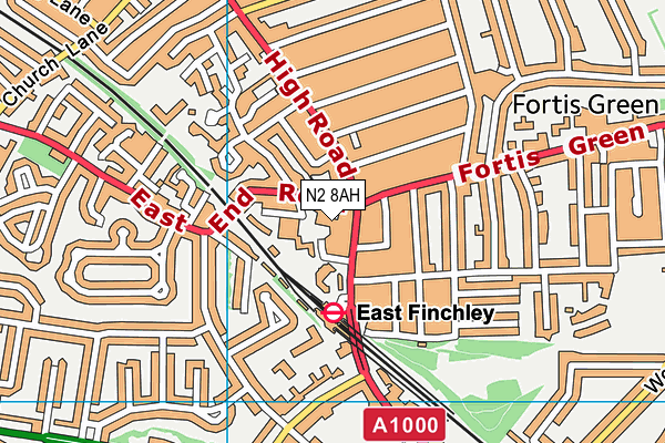 N2 8AH map - OS VectorMap District (Ordnance Survey)