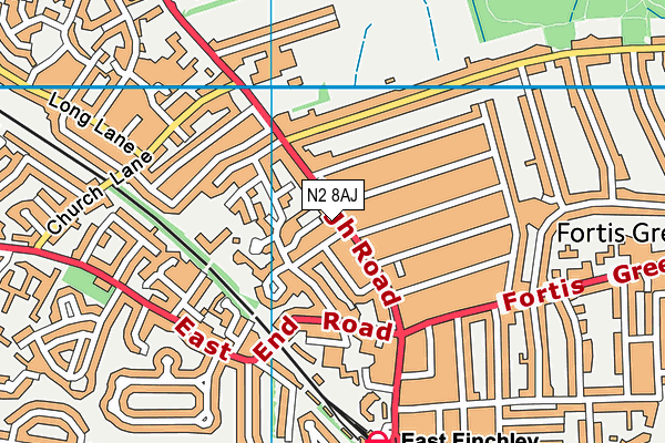 N2 8AJ map - OS VectorMap District (Ordnance Survey)
