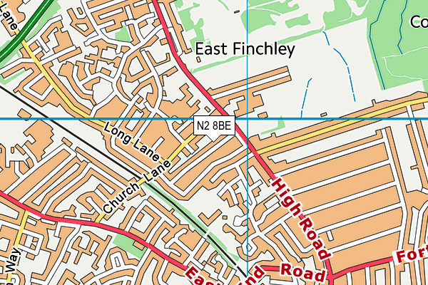 N2 8BE map - OS VectorMap District (Ordnance Survey)