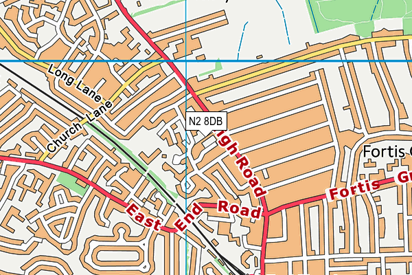 N2 8DB map - OS VectorMap District (Ordnance Survey)