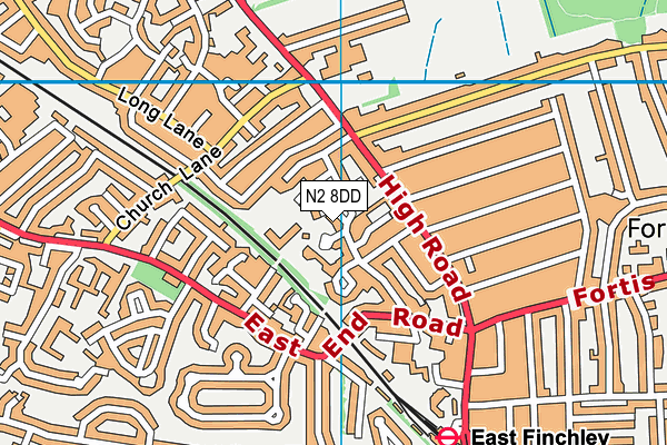 N2 8DD map - OS VectorMap District (Ordnance Survey)