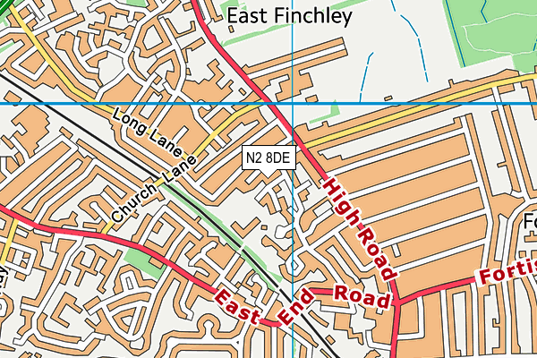 N2 8DE map - OS VectorMap District (Ordnance Survey)