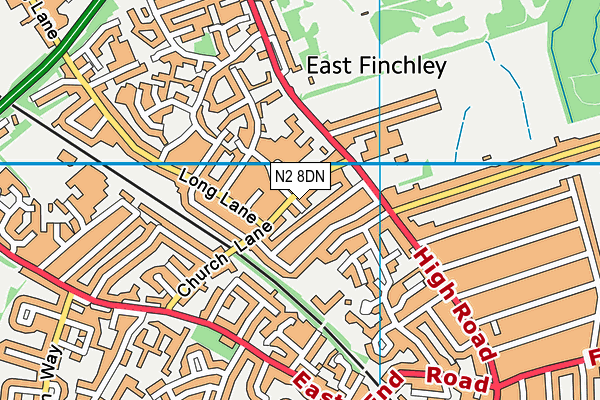 N2 8DN map - OS VectorMap District (Ordnance Survey)