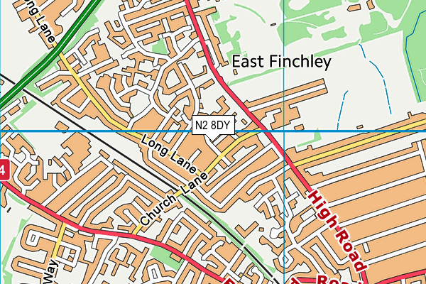 N2 8DY map - OS VectorMap District (Ordnance Survey)