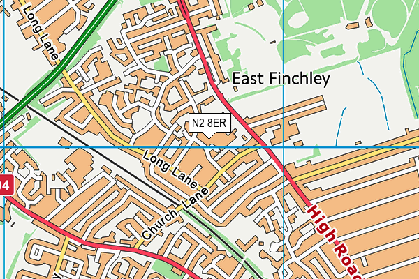 N2 8ER map - OS VectorMap District (Ordnance Survey)