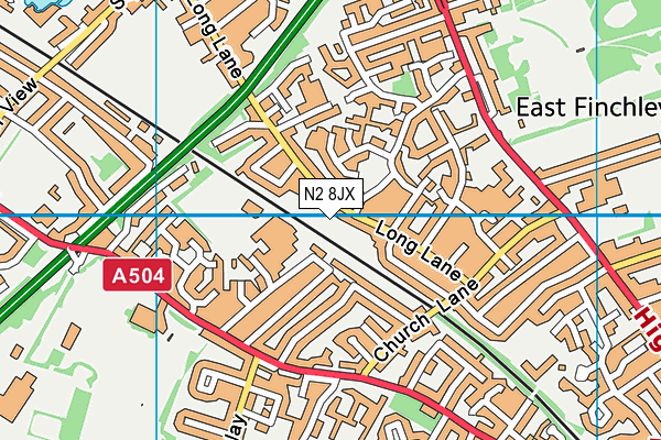 N2 8JX map - OS VectorMap District (Ordnance Survey)