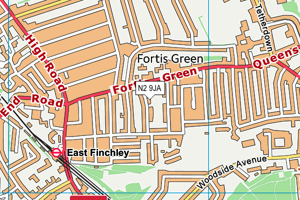 N2 9JA map - OS VectorMap District (Ordnance Survey)