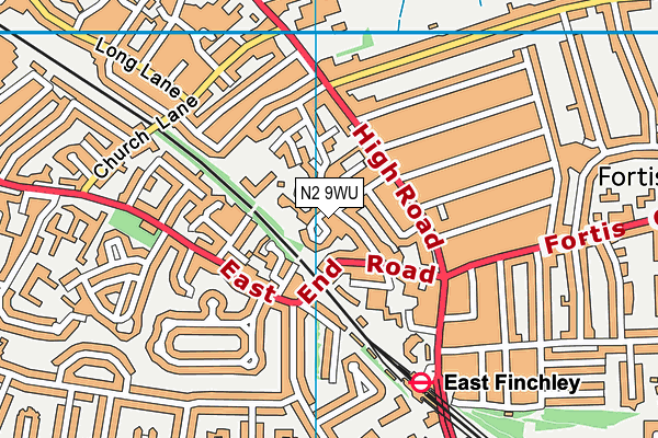 N2 9WU map - OS VectorMap District (Ordnance Survey)