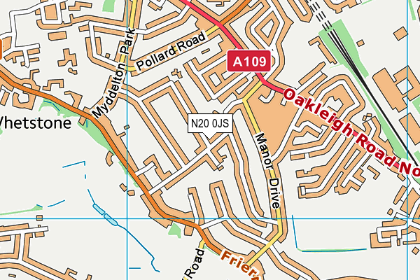 N20 0JS map - OS VectorMap District (Ordnance Survey)