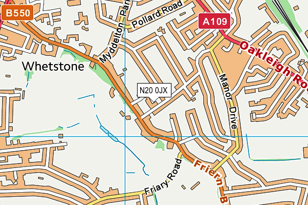 N20 0JX map - OS VectorMap District (Ordnance Survey)