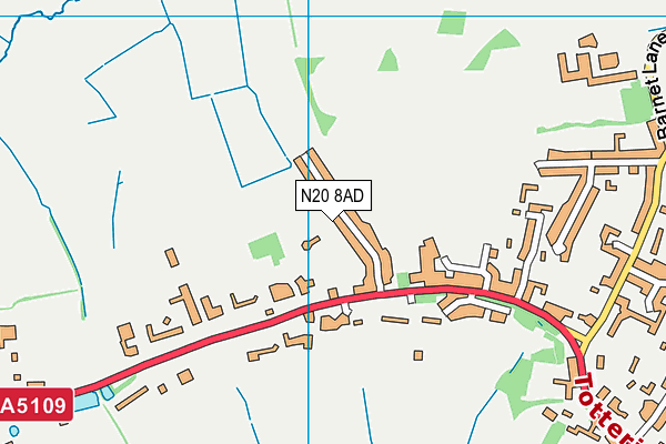 N20 8AD map - OS VectorMap District (Ordnance Survey)