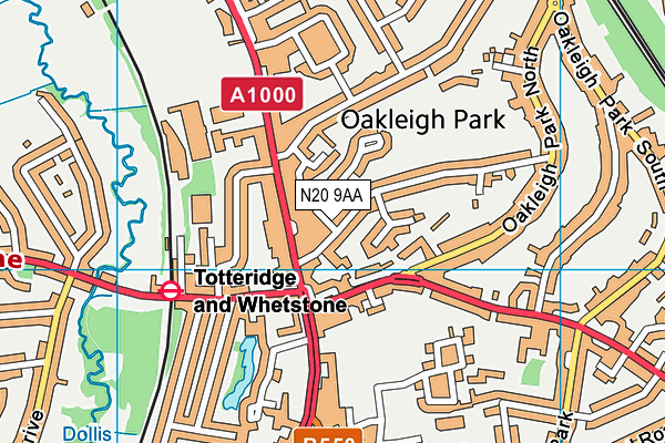 N20 9AA map - OS VectorMap District (Ordnance Survey)