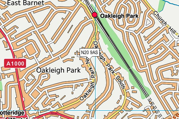 N20 9AS map - OS VectorMap District (Ordnance Survey)