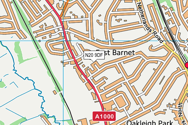 N20 9DF map - OS VectorMap District (Ordnance Survey)