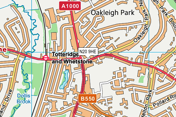 N20 9HE map - OS VectorMap District (Ordnance Survey)