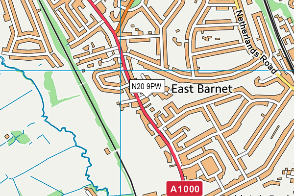 N20 9PW map - OS VectorMap District (Ordnance Survey)