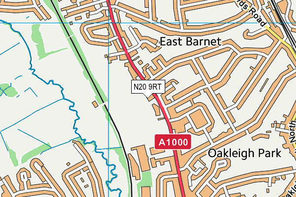 N20 9RT map - OS VectorMap District (Ordnance Survey)