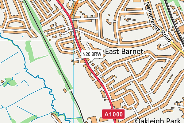 N20 9RW map - OS VectorMap District (Ordnance Survey)