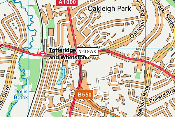 N20 9WX map - OS VectorMap District (Ordnance Survey)