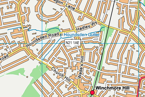N21 1AE map - OS VectorMap District (Ordnance Survey)