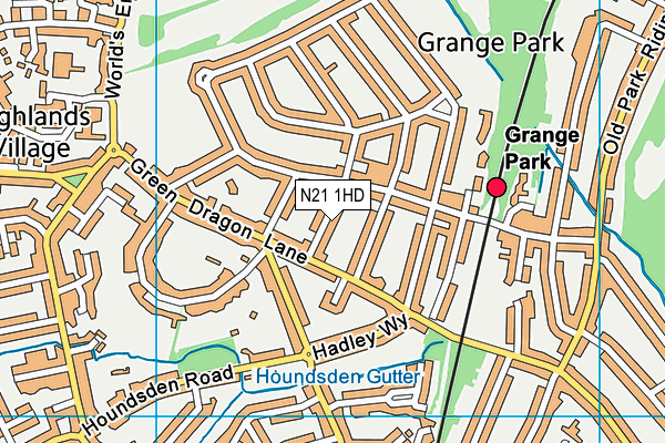 N21 1HD map - OS VectorMap District (Ordnance Survey)