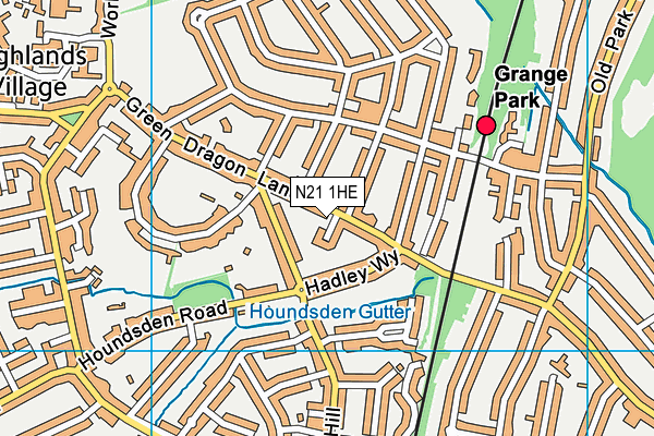 N21 1HE map - OS VectorMap District (Ordnance Survey)