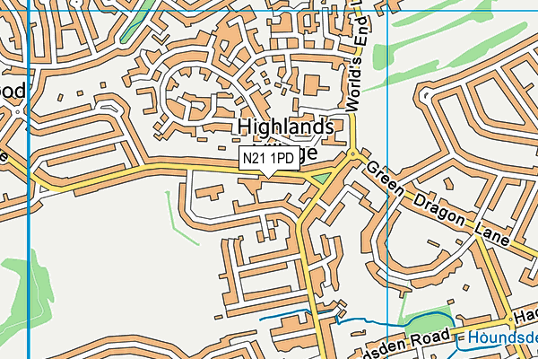 N21 1PD map - OS VectorMap District (Ordnance Survey)
