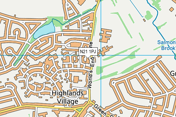 N21 1PJ map - OS VectorMap District (Ordnance Survey)