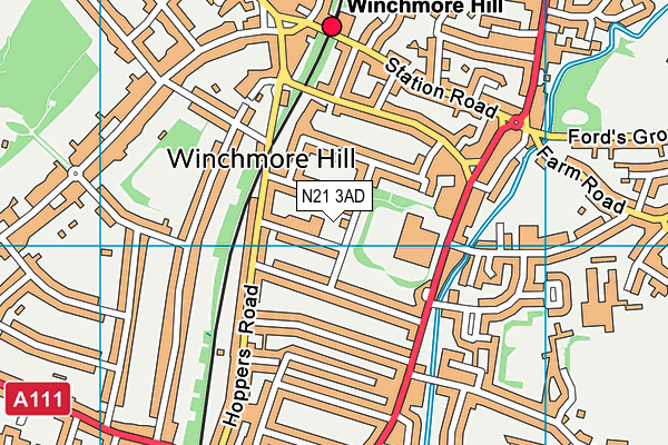 N21 3AD map - OS VectorMap District (Ordnance Survey)