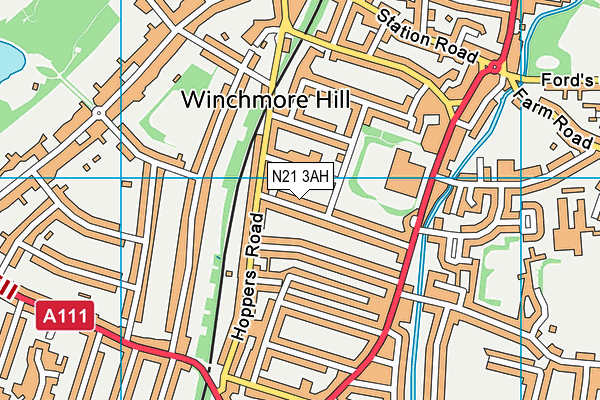 N21 3AH map - OS VectorMap District (Ordnance Survey)