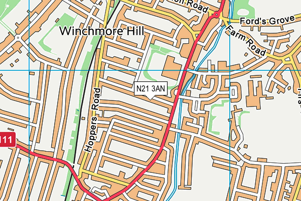 N21 3AN map - OS VectorMap District (Ordnance Survey)