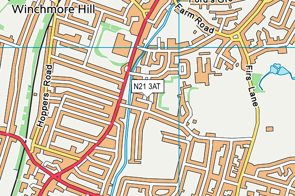 N21 3AT map - OS VectorMap District (Ordnance Survey)