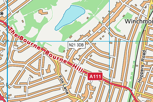 N21 3DB map - OS VectorMap District (Ordnance Survey)