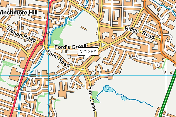 N21 3HY map - OS VectorMap District (Ordnance Survey)