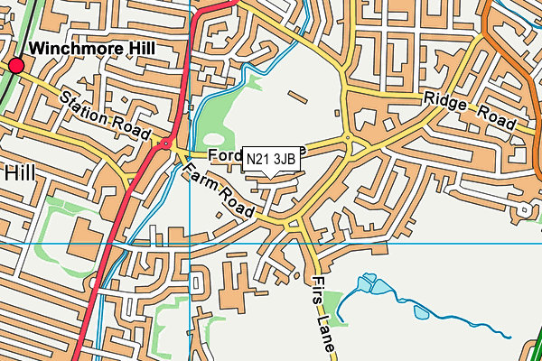 N21 3JB map - OS VectorMap District (Ordnance Survey)