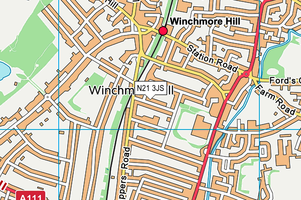 N21 3JS map - OS VectorMap District (Ordnance Survey)