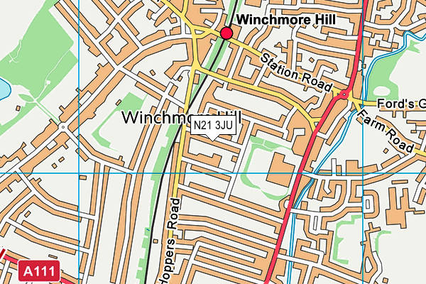 N21 3JU map - OS VectorMap District (Ordnance Survey)