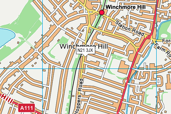 N21 3JX map - OS VectorMap District (Ordnance Survey)