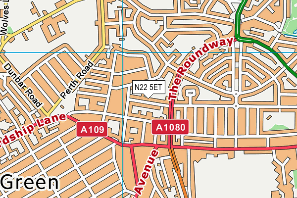 N22 5ET map - OS VectorMap District (Ordnance Survey)