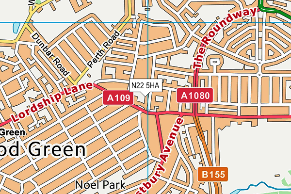 N22 5HA map - OS VectorMap District (Ordnance Survey)