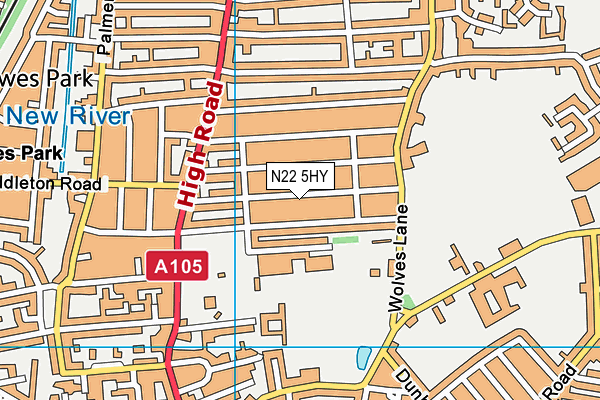 N22 5HY map - OS VectorMap District (Ordnance Survey)