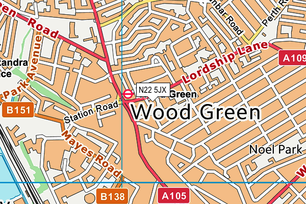 The Gym Group (London Wood Green Lordship Lane) map (N22 5JX) - OS VectorMap District (Ordnance Survey)