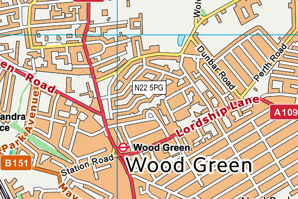 N22 5PG map - OS VectorMap District (Ordnance Survey)