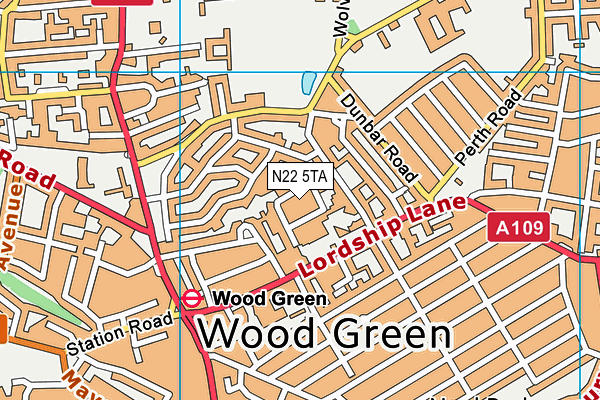 N22 5TA map - OS VectorMap District (Ordnance Survey)